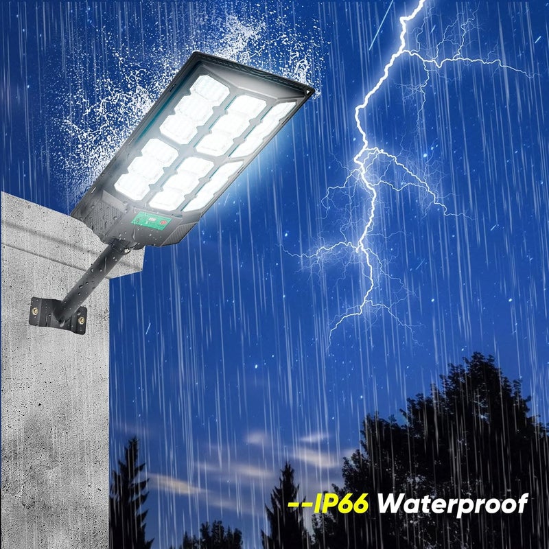 MoMyofdy 2025 أضواء الشوارع الشمسية الجديدة في الهواء الطلق مقاومة للماء 6500K 20000LM 5730 LEDs أضواء مواقف السيارات الشمسية من الغسق إلى الفجر مع مستشعر حركة وتحكم عن بعد للإضاءة في المناطق الخارجية، عبوة 2 - Image 5